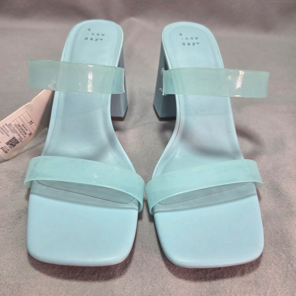 A New Day Deanna Heeled Sandals Light Blue Clear Straps Block Heel Y2K 11 - Picture 2 of 11